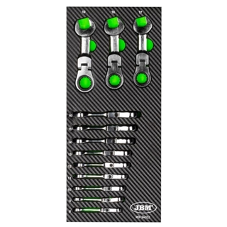 MÓDULO DE 12 LLAVES MINI COMBINADAS ARTICULADAS CON TRINQUETE- 54032 JBM - Imagen 1