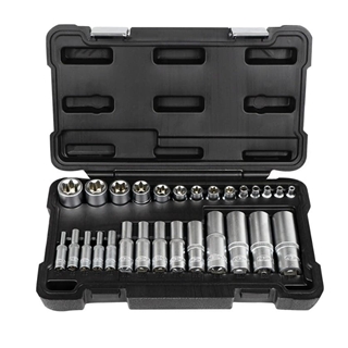 SET DE 28 VASOS TORX CORTOS Y LARGOS 1/2", 1/4" Y 3/8" CINCADO- 54141 JBM - Imagen 1
